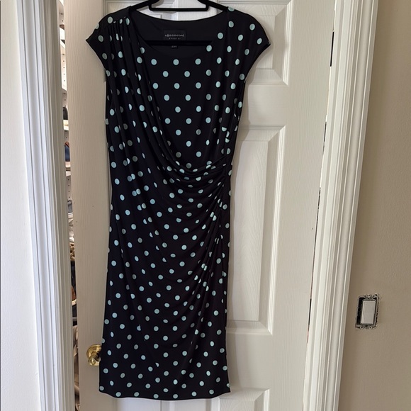 Connected Apparel Black Dress with light teal Polka Dots size 14 - Picture 1 of 4